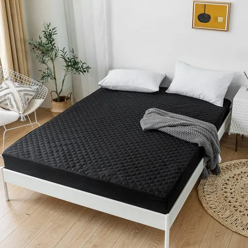 Miniatura 2 de vctops Sábana bajera acolchada impermeable, protector de colchón ultra suave y elástico con bolsillo profundo (negro, individual)