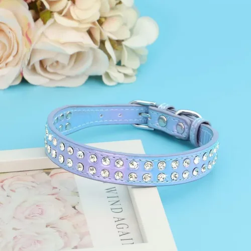 Miniatura 4 de Collar para perros Beirui con diamantes de imitación y tachonado de brillos, de cuero de poliuretano, para perros pequeños, medianos y gatos, lindo
