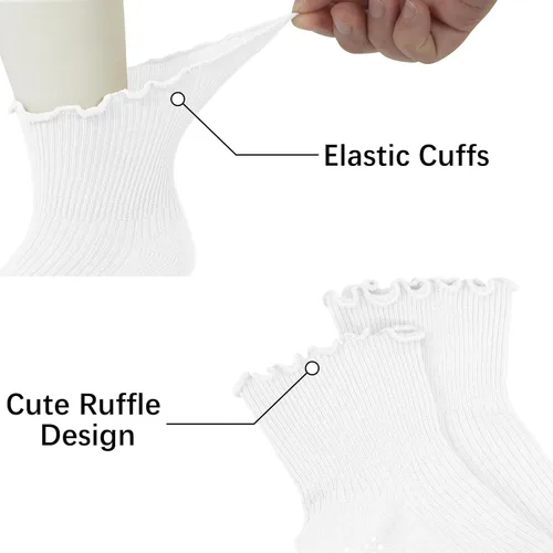 Miniatura 5 de Calcetines con volantes para niñas – Calcetines antideslizantes con puños – Calcetines de algodón suave con volantes para interiores
