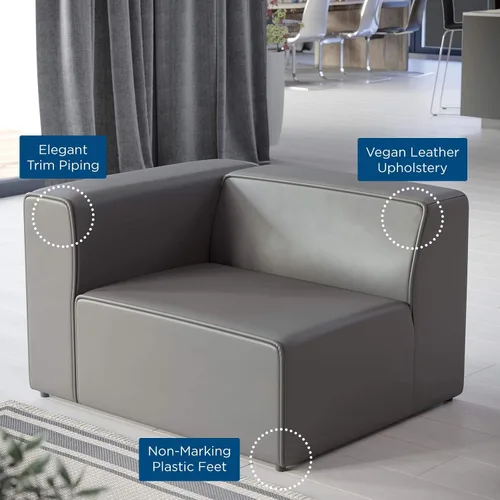 Miniatura 8 de Modway Mingle Sofá seccional de cuero vegano Silla con brazo izquierdo en gris