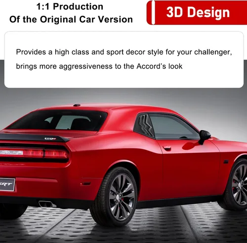 Miniatura 3 de 2 rejillas de ventana laterales para Dodge Challenger 2008-2024, de plástico ABS, rejillas de ventana lateral trasera exterior para automóvil