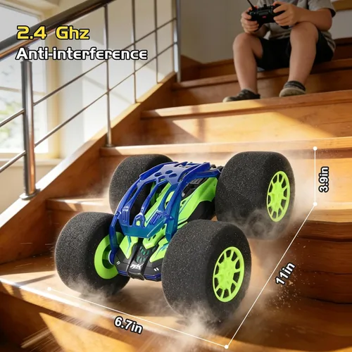 Miniatura 6 de pinkking Coche de control remoto para interiores con neumáticos de esponja de gran tamaño, ruedas suaves, auto a control remoto, para exteriores