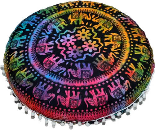 Miniatura 7 de CRAFT KALA Funda de Cojín de Suelo Redonda de 22" Mandala Boho para Sala de Meditación Asientos Pufs Funda para Sala de Estar Sala de Yoga Hogar