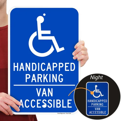 Miniatura 2 de SmartSign Cartel con texto en inglés "Aparcamiento para discapacitados - Accesible para furgonetas", compuesto de aluminio de 120 mil de grosor