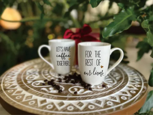 Miniatura 2 de Juego de 2 tazas de café para parejas, con texto en inglés «Let's Have Coffee Together for the Rest of Our Lives», regalos para señor y señora
