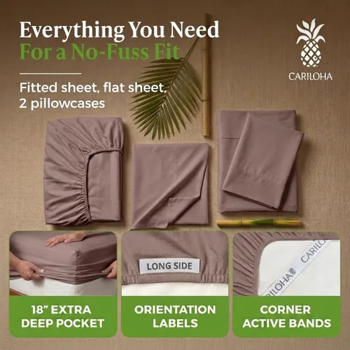 Miniatura 6 de Cariloha Set de sábanas clásico de 4 piezas Ropa de cama de playa King Material de viscosa Extra suave, refrescante para personas que