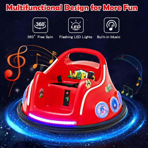 Miniatura 4 de Costzon Coche de parachoques para niños, parachoques eléctrico de 12 V con control remoto, giro de 360 grados, luces intermitentes, música integrada