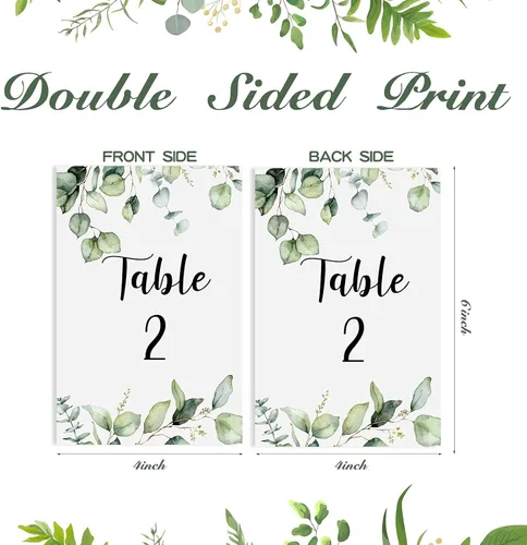 Miniatura 2 de Zonon 26 Piezas Tarjetas de Números de Mesa de Boda 1-25 con Números de Mesa Principal Tarjetas de Doble Cara de Follaje de Eucalipto Centros