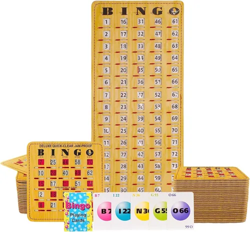 Miniatura 16 de MR CHIPS Tarjetas de bingo a prueba de atascos con ventanas deslizantes, 25 tarjetas de obturador de bingo reutilizables, 75 tarjetas de llamadas