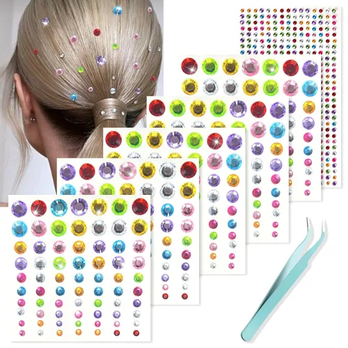 Miniatura 9 de NOOEPC Joyas para el cabello, gemas autoadhesivas transparentes para el cabello, accesorios para el cabello de graduación, calcomanías