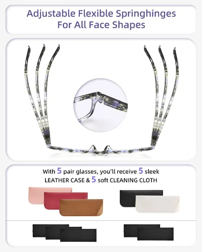 Miniatura 5 de JOLISU Gafas de Lectura para Mujeres y Hombres - Paquete de 5 Gafas de Lectura Elegantes para Damas con Bisagra de Resorte - Gafas de Bloqueo de Luz