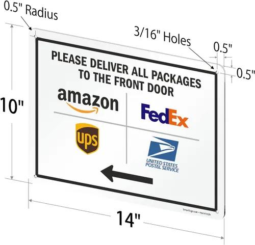 Miniatura 5 de SmartSign Letrero de metal con texto en inglés "Please Deliver All Packages to The Front Door" de 10 x 14 pulgadas, con flecha izquierda y Letrero