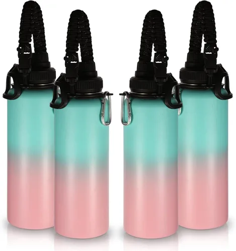 Miniatura 29 de Volhoply Botellas de agua aisladas en paquete de 2, 40 onzas, botella deportiva de acero inoxidable con asa de paracord y tapa con boquilla, taza