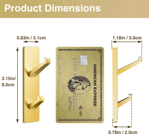 Miniatura 6 de susswiff Ganchos de Pared Dorados para Abrigo y Toalla: Colgador Adhesivo para Puerta de 5.9 kg, Paquete de 4