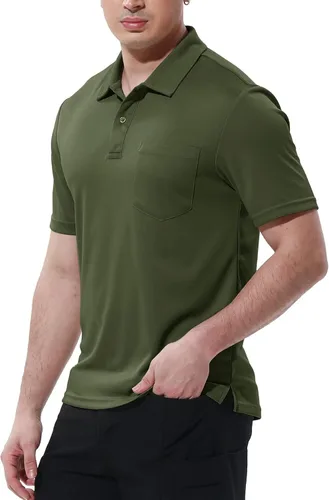 Miniatura 4 de BGOWATU Polo para hombre, manga corta, cuello y golf, secado rápido, con bolsillo