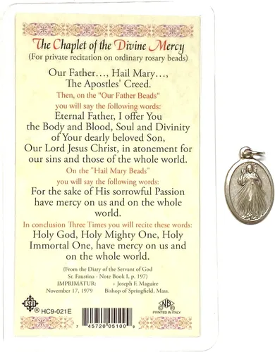 Miniatura 2 de Tarjeta de oración sagrada de Chaplet to Divine Misericordia en inglés con dije de medalla