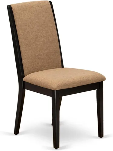 Miniatura 5 de East West Furniture LAP1T47 Lancy Parson - Juego de 2 sillas de comedor tapizadas de tela de lino color sable claro, color negro