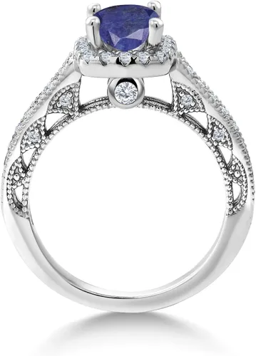Miniatura 29 de Gem Stone King Anillo de compromiso de plata de ley 925 de 0.236 in con piedra natal y zafiro blanco creado con acento Anillo de compromiso