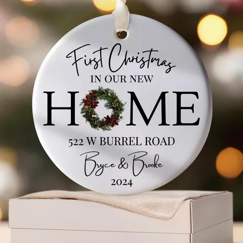 Miniatura 6 de Adorno Personalizado para la Primera Navidad en Nuestro Nuevo Hogar 2025, Adorno de Dirección de Casa Personalizado, Regalo para la Familia, Regalo
