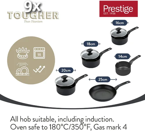 Miniatura 2 de Prestige Juego de 5 ollas y sartenes más resistentes – Juego de 5 sartenes de inducción antiadherentes resistentes a los arañazos, asas de fácil