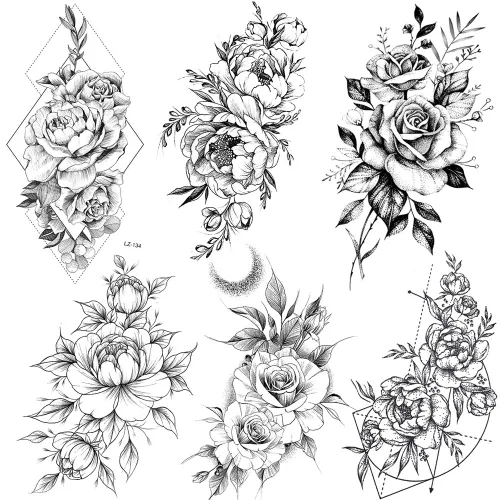 COKTAK Tatuajes temporales grandes, flor dorada, 8.2x5.9 pulgadas