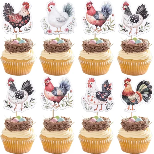 Miniatura 10 de Rsstarxi Paquete de 24 adornos para cupcakes de vaca con purpurina de animales de granja Moo para cupcakes temáticos de vaca, baby shower, fiesta