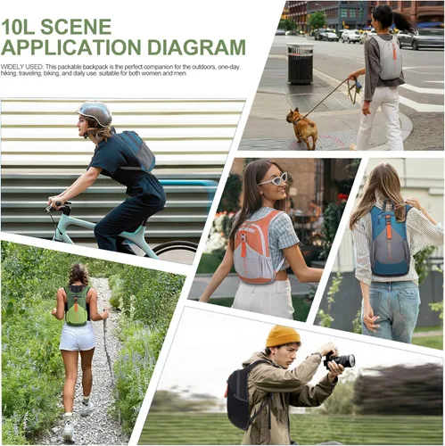 Miniatura 8 de FIORETTO Mochila de senderismo de 15L para mujeres y hombres, mochila mini plegable, mochila ligera pequeña para acampar, viajar al aire libre, Verde