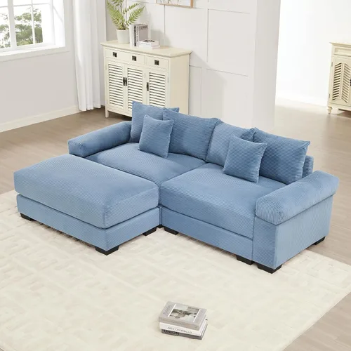 Miniatura 76 de Sofá modular de gran tamaño de 117.3 pulgadas, sofás modulares grandes de pana para sala de estar, sofás de 3 plazas, moderno juego de sofá de Blanco