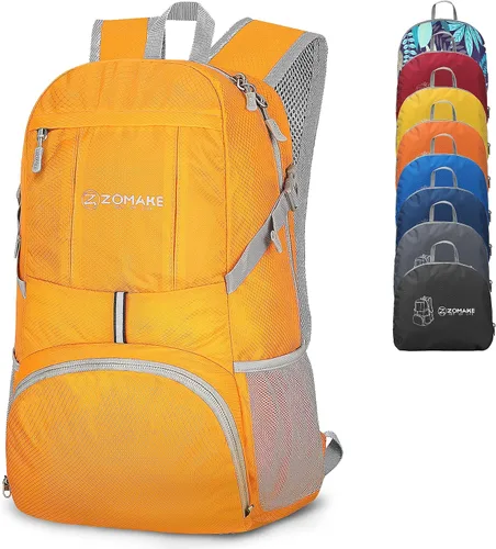 Miniatura 19 de ZOMAKE Mochila Ligera Empacable de 35L, Mochilas Ligeras Plegables Resistentes al Agua Bolsa de Senderismo Colapsible, Paquete de Día Plegable Rojo