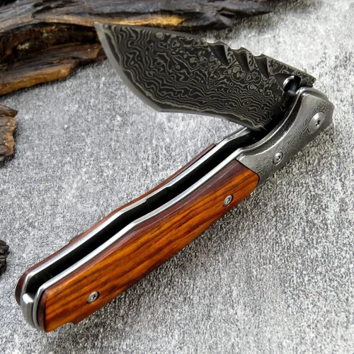 Miniatura 7 de Sitivien ST238 VG10 Cuchillo plegable de acero Damasco, mango Dalbergia con hoja de damasco EDC cuchillos de herramienta para exteriores, camping