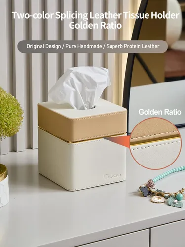 Miniatura 2 de Cubierta para Caja de Paños Cuadrada, Organizador Moderno de Cubo de Paños de Cuero PU Decorativo - Crema Albaricoque