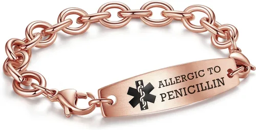 Miniatura 45 de LinnaLove Pulseras de identificación médica intercambiables Cadena de cable de acero inoxidable pulseras de alerta médica personalizables