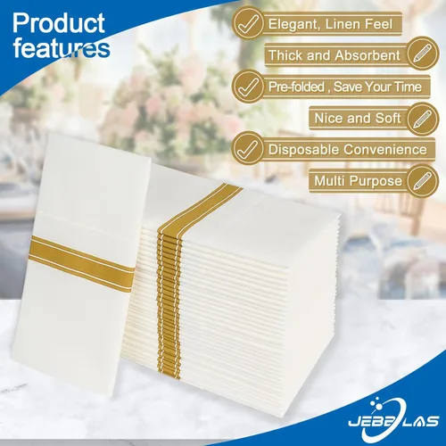 Miniatura 4 de JEBBLAS Paquete de 50 servilletas desechables con tacto de lino, bolsillo integrado para cubiertos, servilletas decorativas de boda, servilletas