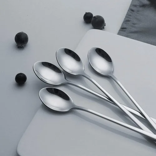Miniatura 3 de IQCWOOD Cucharas de té helado de mango largo, cucharas de café de acero inoxidable para mezclar cócteles, juego de 4