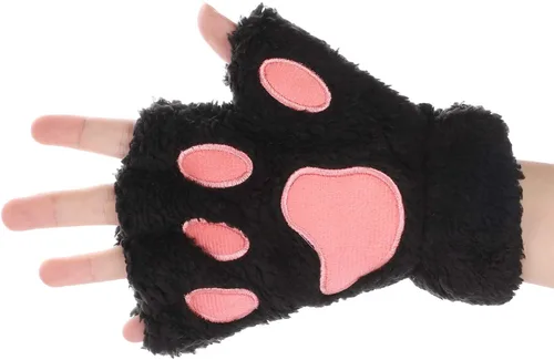 Miniatura 8 de PENINSULA LOVE Guantes de pata de gato, guantes de felpa cálidos para cosplay, guantes de animal de garra de oso, guantes de punto sin dedos