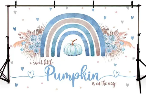 Miniatura 4 de Sendy Telón de fondo bohemio de calabaza azul de 7 x 5 pies para baby shower, otoño, A Little Pumpkin Boy is on The Way, suministros de decoración