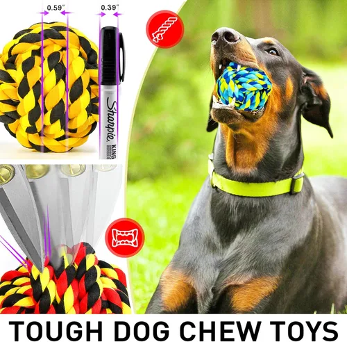 Miniatura 2 de SHARLOVY Juguetes para perros para masticadores agresivos, bolas de perro para razas grandes, juguetes masticables de cuerda de algodón resistente 6