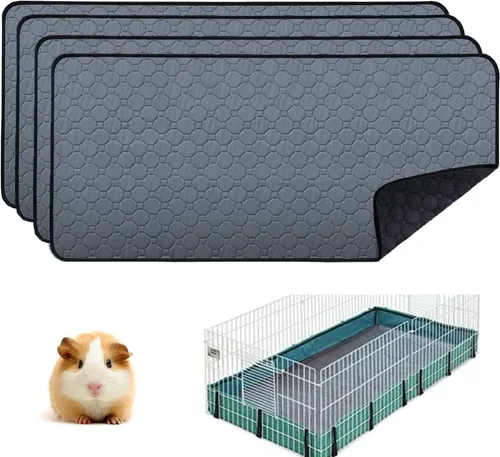 Paquete de 4 forros para jaula de conejillo de indias - Almohadillas lavables para orina de conejillo de indias, impermeables, reutilizables y