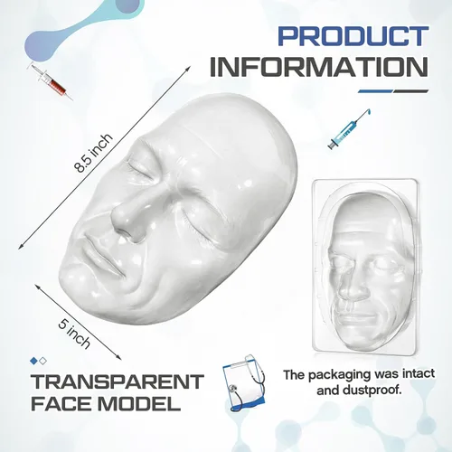 Miniatura 2 de Wenqik Modelo de cara para inyección Kit de práctica de silicona, modelo de cabeza de estiramiento facial, cara de maniquí transparente para mejorar