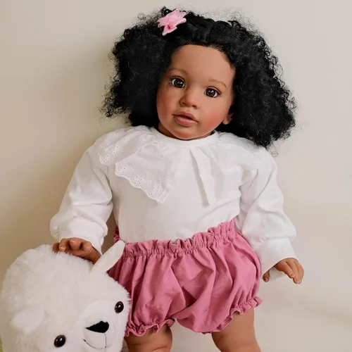 Miniatura 5 de Angelbaby Muñecas de bebé negras Reborn de 26 pulgadas, tamaño grande, realista, afroamericana, niña pequeña, pipa, cuerpo de tela pesada, bebés
