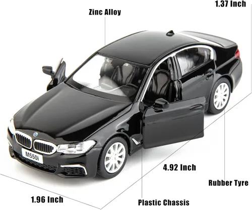 Miniatura 3 de RMZ City BMW M550i Modelo de coche 1:36 de aleación fundida, coche de juguete con fricción para niños pequeños, niños y niñas, regalo en negro