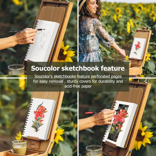 Miniatura 5 de Soucolor Paquete de 2 cuadernos de bocetos de 5.5" x 8.5" pulgadas, 200 hojas cuaderno diario en blanco, A5, bloc de bocetos con encuadernación