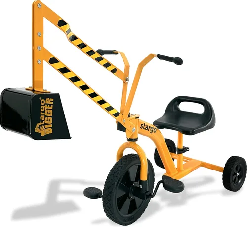 stargo Excavadora de juguete para niños con arena, triciclo con pedales, manillar, cuchara y rueda giratoria, juguete de construcción para montar en