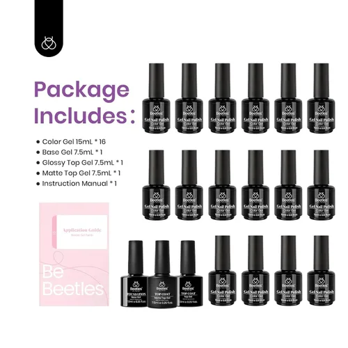 Miniatura 6 de beetles Gel Polish Juego de esmaltes de uñas de gel de 16 colores, blanco, marrón oscuro, rosa, colores nude, esmalte de uñas natural con 3 piezas