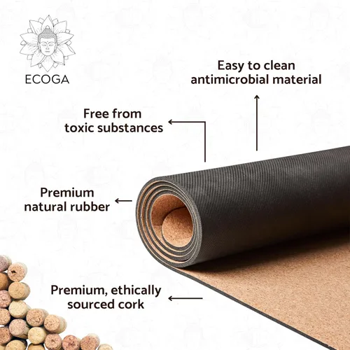 Esterilla de yoga de corcho premium con marcas de alineación – Esterilla de yoga caliente antideslizante de 0.197 in de grosor – Ecológico no tóxico