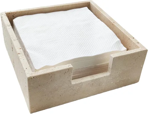 Servilletero de mármol travertino de 7.5 pulgadas para mesa, dispensador de servilletas plano de piedra para cocina, restaurante, comedor,