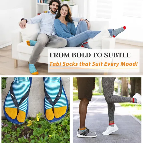 Miniatura 8 de kilofly 6 pares de calcetines Tabi unisex a rayas divididos de 2 dedos