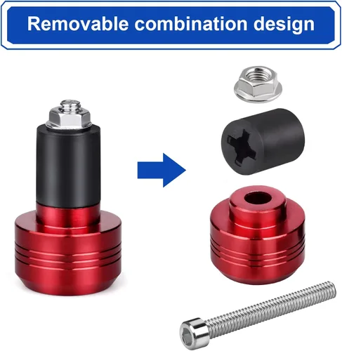 Miniatura 5 de 2 extremos para manillar de motocicleta, tapas deslizantes de barra de mango de 0.866 in, tapones de peso, tapones de aluminio para extremo de Rojo