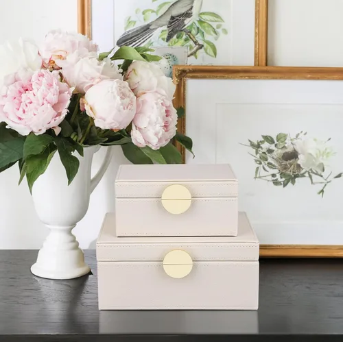 Miniatura 5 de HofferRuffer Cajas de Joyería de Cuero Sintético, Cajas Decorativas Organizador de Accesorios de Almacenamiento con Decoración de Herrajes Dorados
