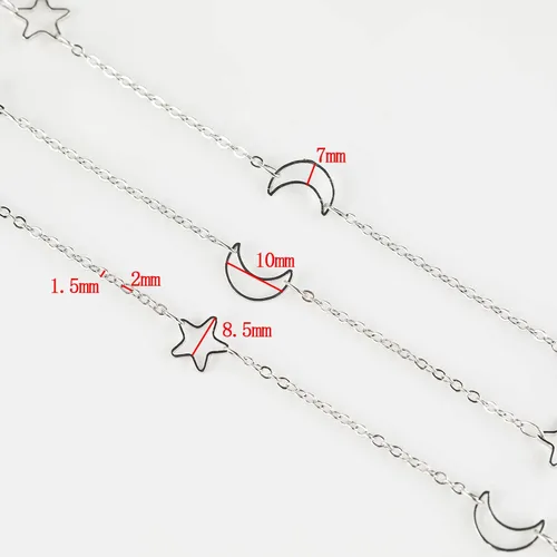 Miniatura 5 de Cadenas chapadas en plata de 33 pies, cadena de latón de estrella y luna, cadenas a granel con anillos de salto, cierres de langosta para hacer